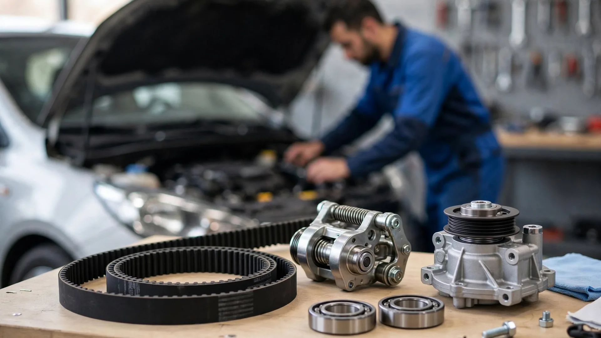 Kit completo de distribuição automotiva com correia dentada, rolamentos e tensor