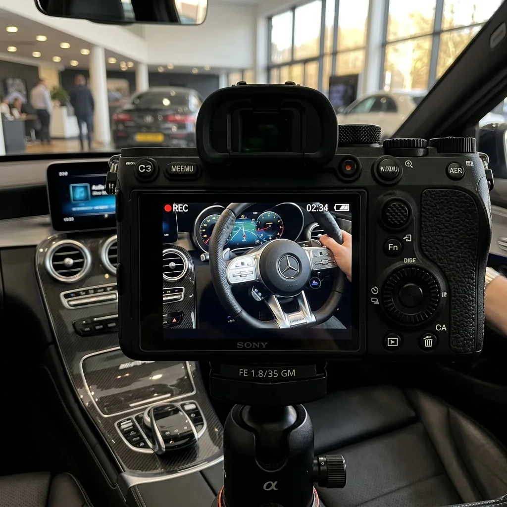 Demonstração da gravação de vídeo em alta definição focando o cockpit e painel do veículo